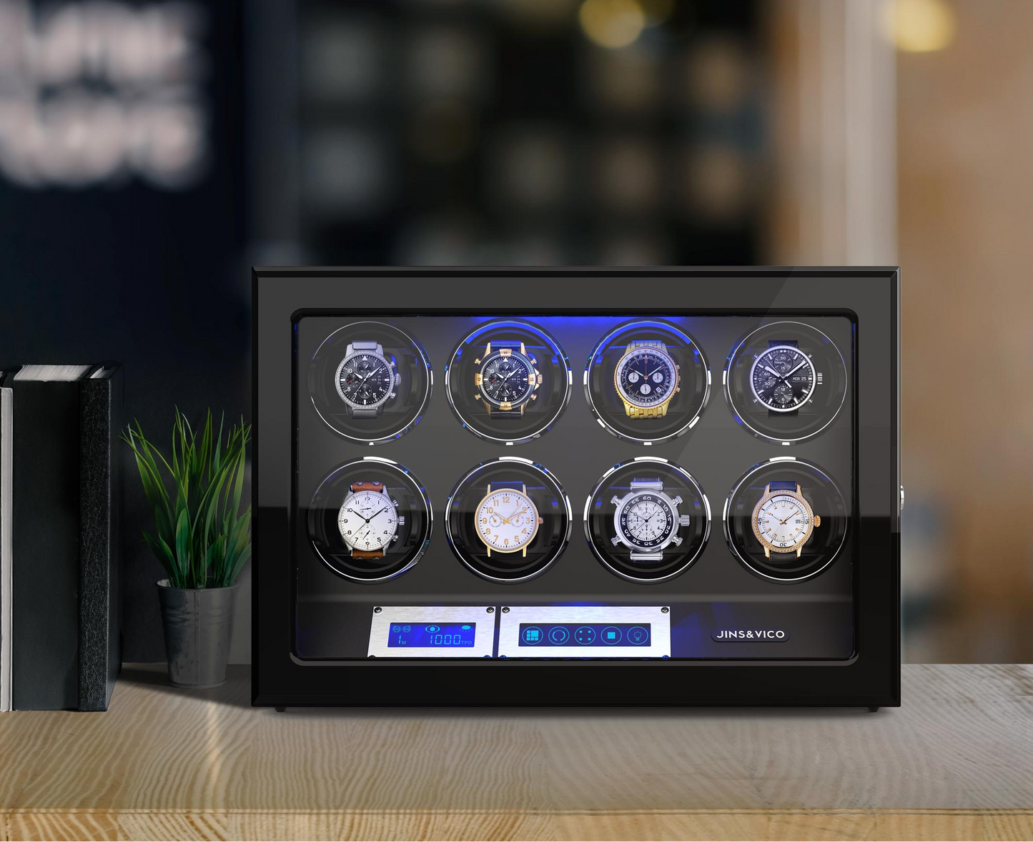 8 Watches Watch Winder Box with Backlight, High-Gloss Piano Lacquer
