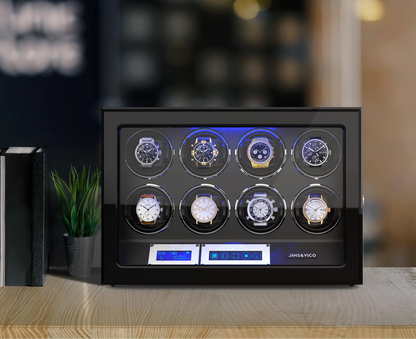 8 Watches Watch Winder Box with Backlight, High-Gloss Piano Lacquer