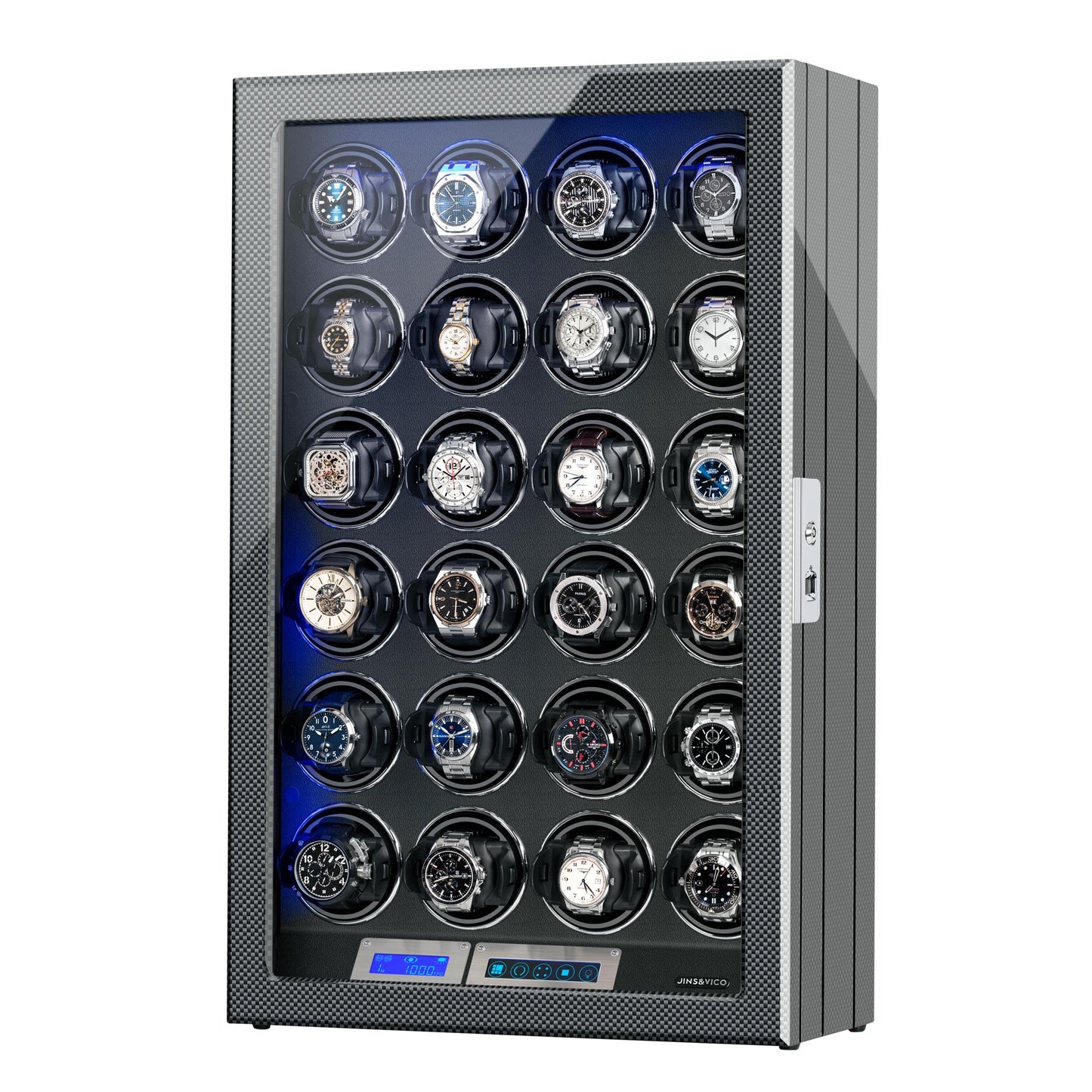 24-Slots Watch Winder with High-Gloss Piano Lacquer, Fingerprint Lock, JINS&VICO