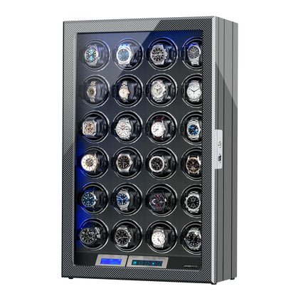 24-Slots Watch Winder with High-Gloss Piano Lacquer, Fingerprint Lock, JINS&VICO