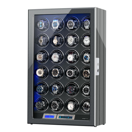 24-Slots Watch Winder with High-Gloss Piano Lacquer, Fingerprint Lock, JINS&VICO