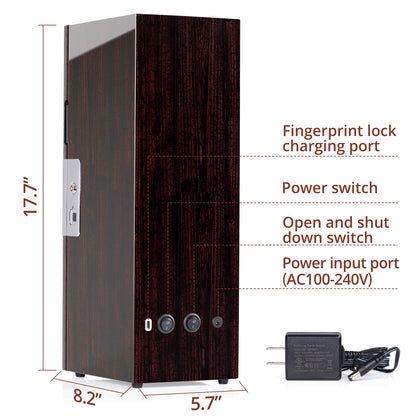 3-Slots Watch Winder with Fingerprint Lock and Drawer, High-Gloss Piano Lacquer, Tree Bark, JINS&VICO