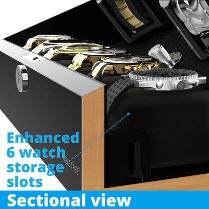 Watch Winder for 4 Automatic Watches with Extra 6 Watch Storages, High-Gloss Piano Lacquer, TRIPLE TREE