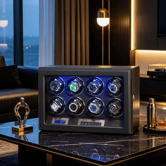 8 Watches Watch Winder Box with Backlight, High-Gloss Piano Lacquer