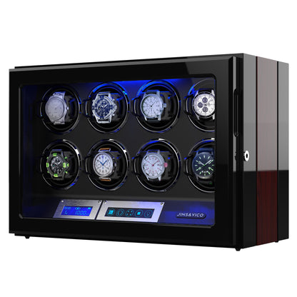 8 Watches Watch Winder Box with Backlight,  High-Gloss Piano Lacquer, JINS&VICO