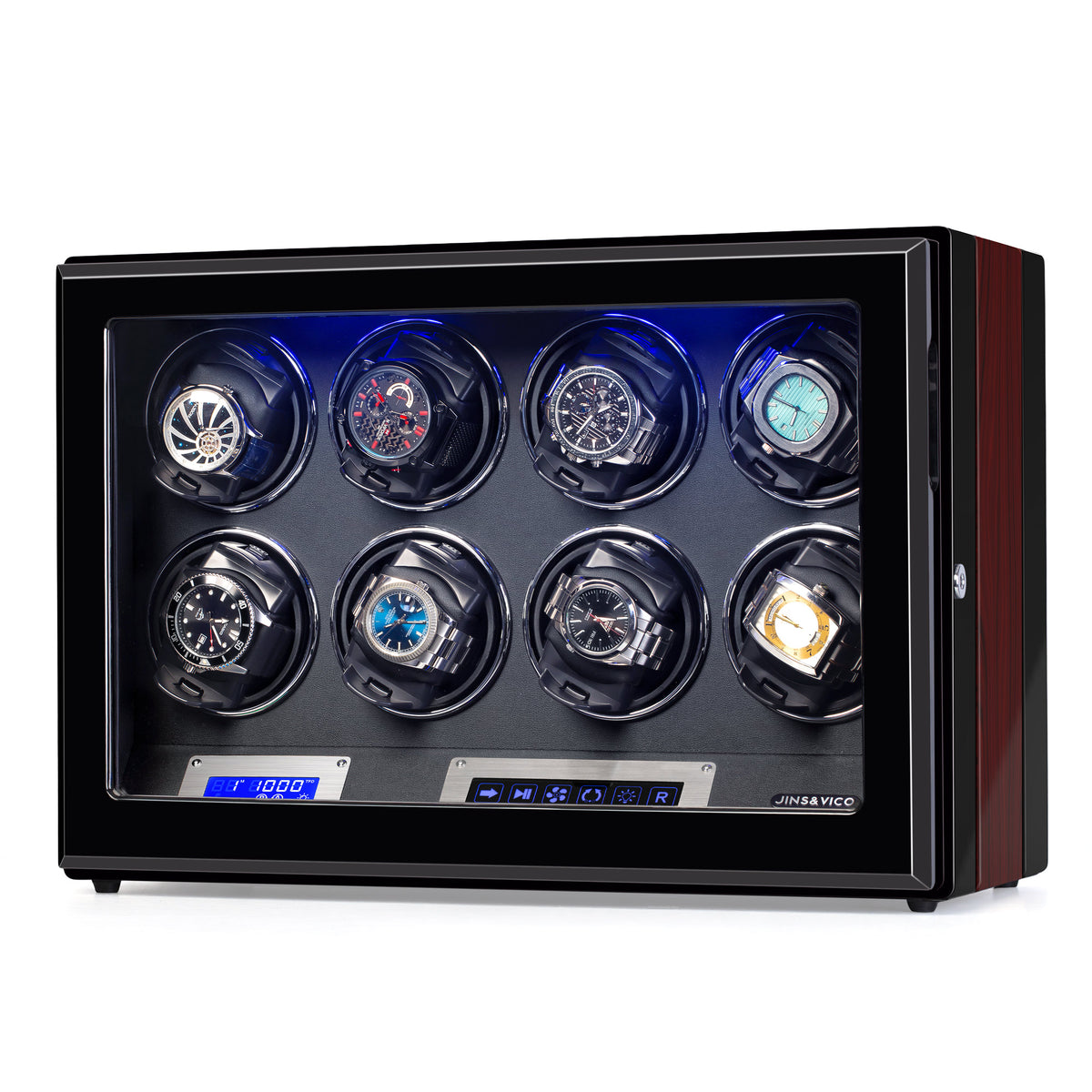 8 Watches Watch Winder Box with Backlight, High-Gloss Piano Lacquer