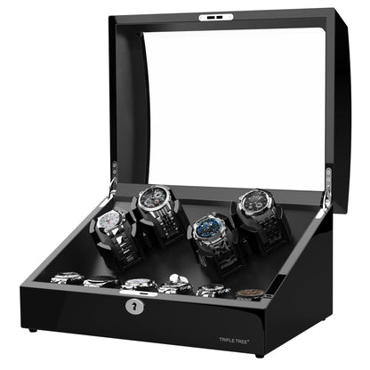 Watch Winder for 4 Automatic Watches with Extra 6 Watch Storages, High-Gloss Piano Lacquer, TRIPLE TREE