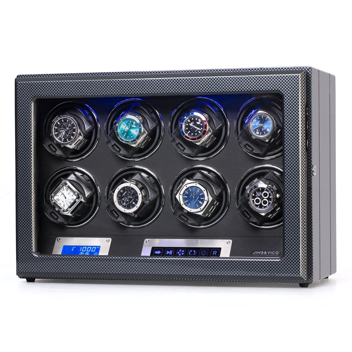 8 Watches Watch Winder Box with Backlight, High-Gloss Piano Lacquer