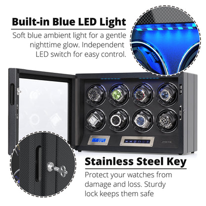 8 Watches Watch Winder Box with Backlight, High-Gloss Piano Lacquer