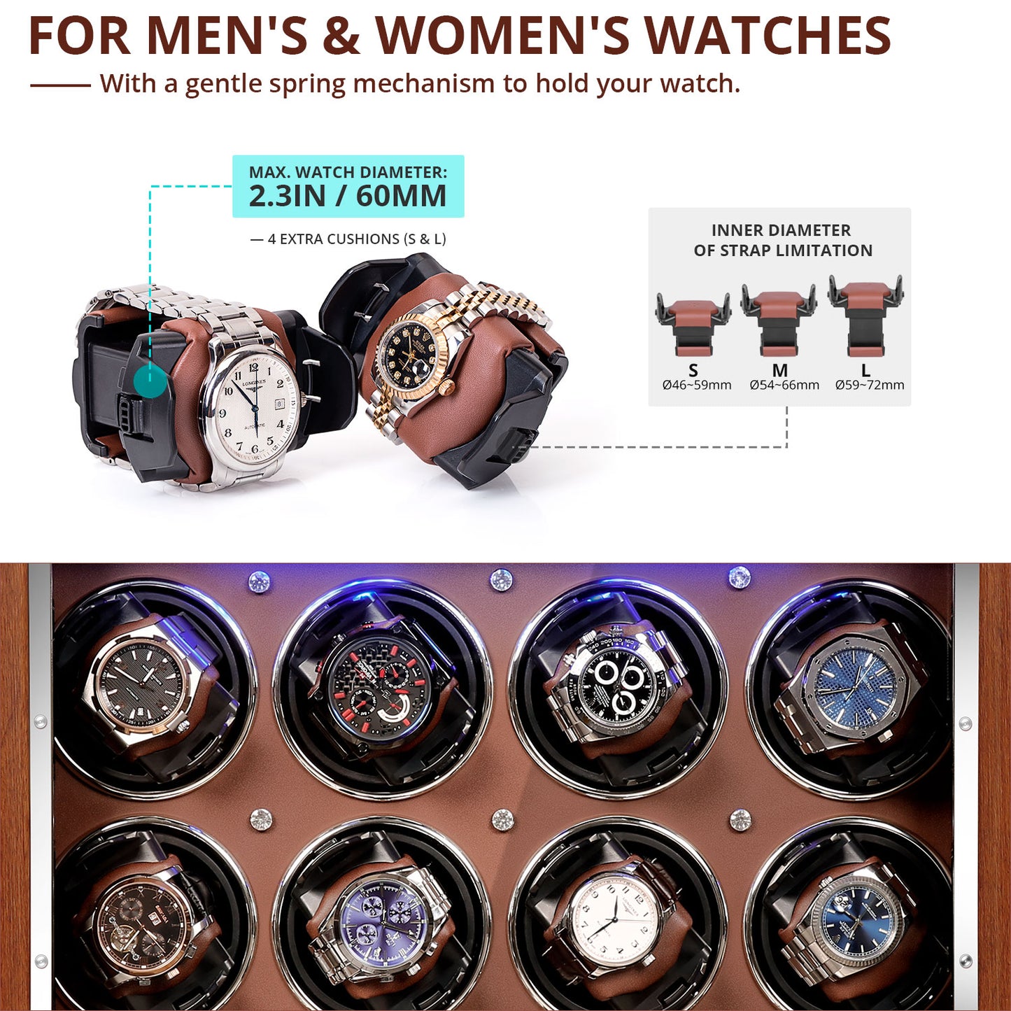 12-Slots Walnut Watch Winder with 6 Free Storages, High-Gloss Piano Lacquer, LUKDOF