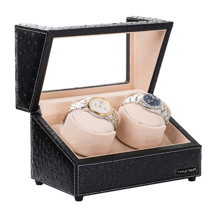 Deluxe Double Watch Winder in Black Leather, TRIPLE TREE