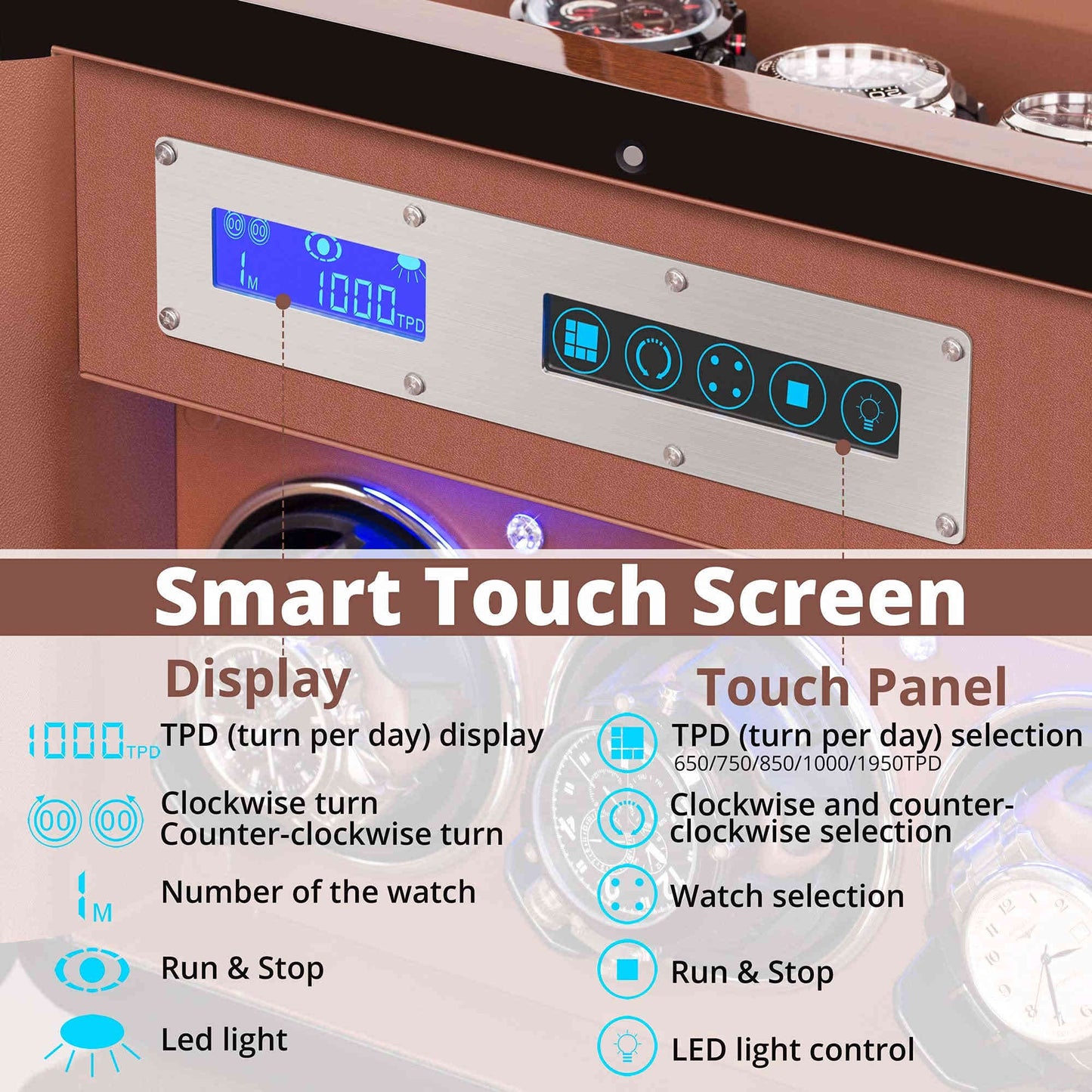 3-Slots Walnut Wood Automatic Watch Winder, High-Gloss Piano Lacquer, LUKDOF