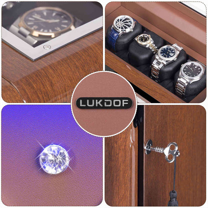 3-Slots Walnut Wood Automatic Watch Winder, High-Gloss Piano Lacquer, LUKDOF