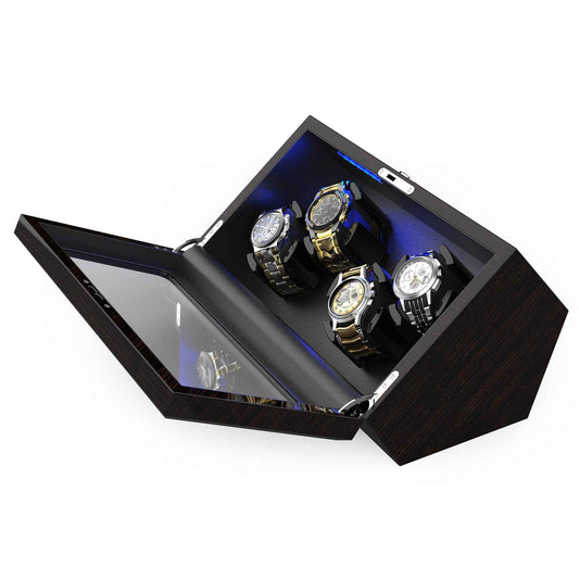 4-Slots Wooden Watch Winder Case, High-Gloss Piano Lacquer, INCLAKE
