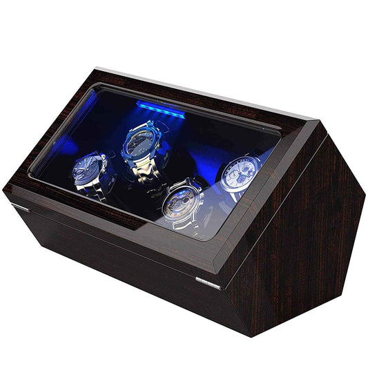 4-Slots Wooden Watch Winder Case, High-Gloss Piano Lacquer, INCLAKE
