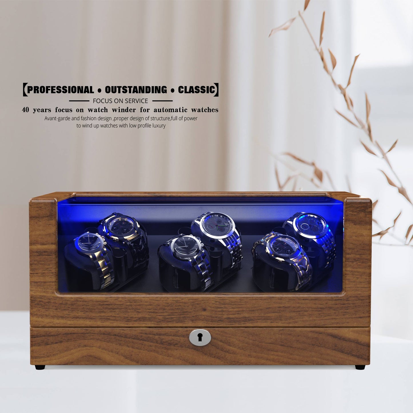 6-Slots Watch Winder with Flexable Pillows, High-Gloss Piano Lacquer, TRIPLE TREE