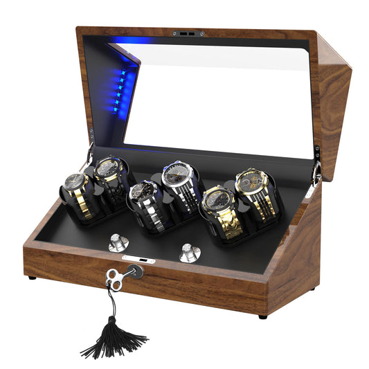 6-Slots Watch Winder with Flexable Pillows, High-Gloss Piano Lacquer, TRIPLE TREE