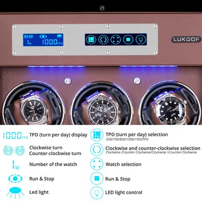 6-Slots Walnut Watch Winder with 4 Fee Storages, High-Gloss Piano Lacquer, LUKDOF