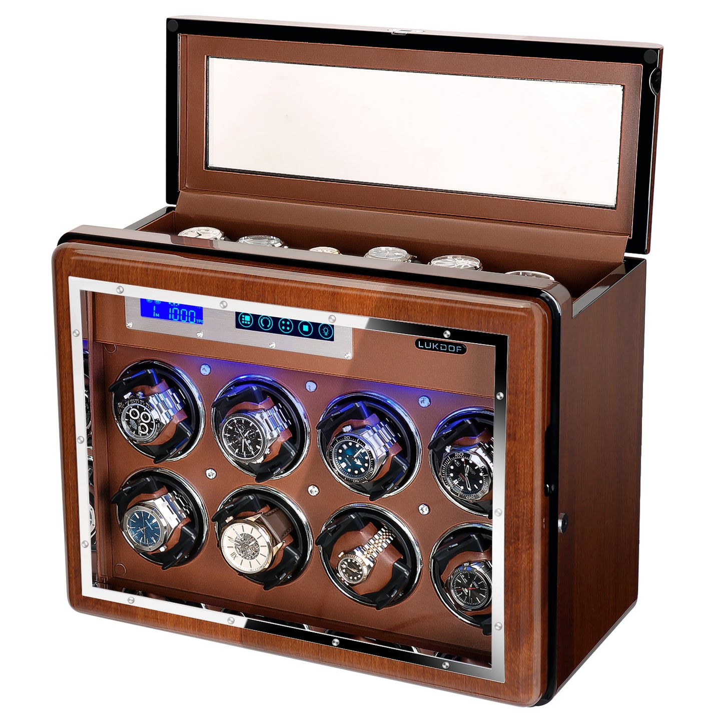 8-Slots Watch Winder with 6 Free Storages, High-Gloss Piano Lacquer, LUKDOF
