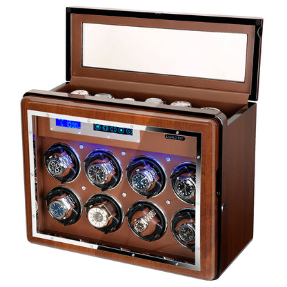 8-Slots Watch Winder with 6 Free Storages, High-Gloss Piano Lacquer, LUKDOF