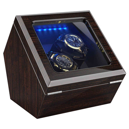 Double Wooden Watch Winder include Flexable Pillow,  High-Gloss Piano Lacquer, INCLAKE