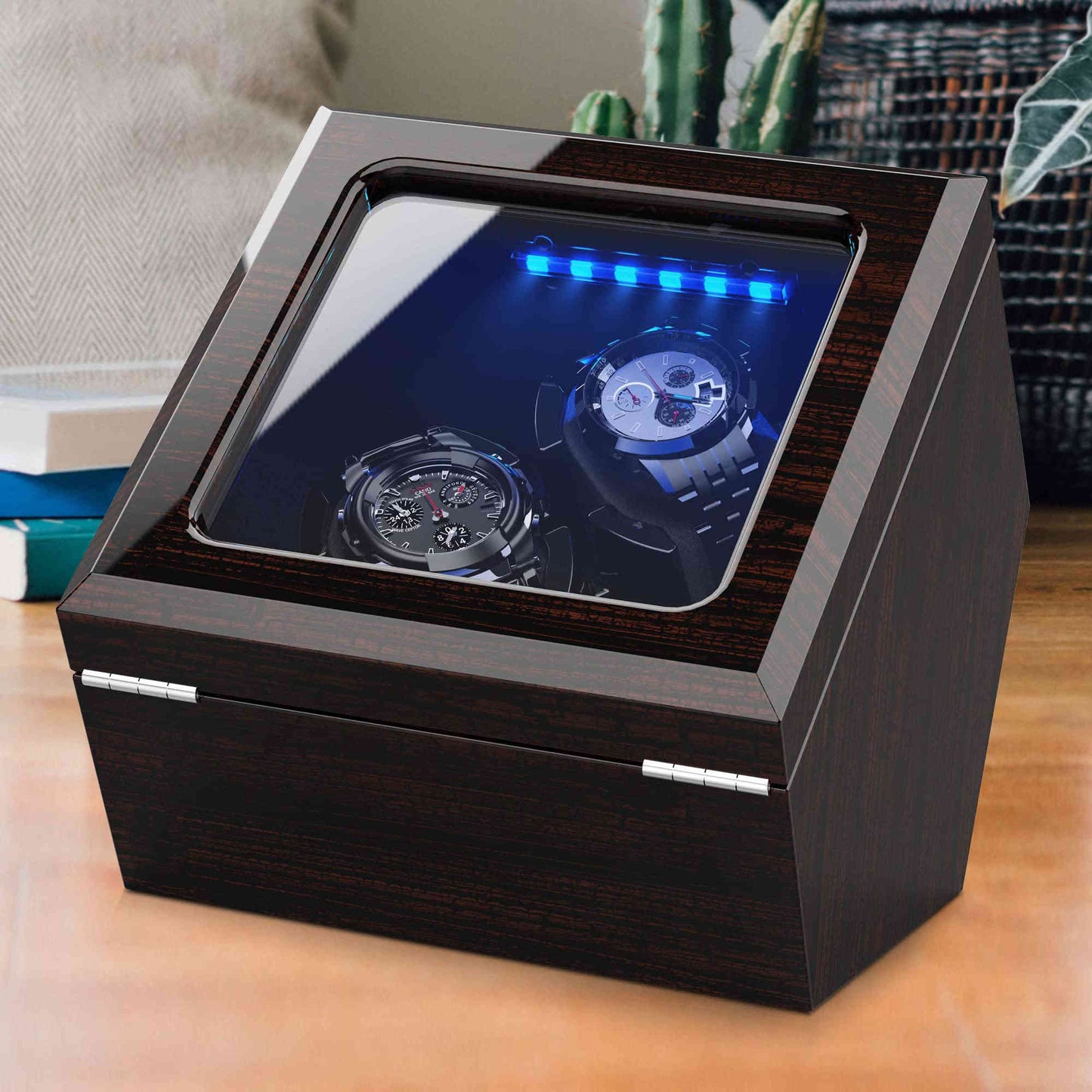 Double Wooden Watch Winder include Flexable Pillow,  High-Gloss Piano Lacquer, INCLAKE