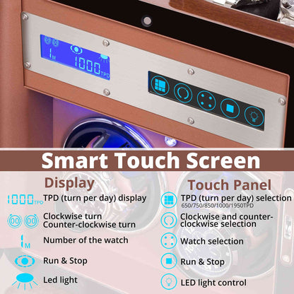 2-Slots Walnut Wood Automatic Watch Winder with 3 Storages, High-Gloss Piano Lacquer, LUKDOF
