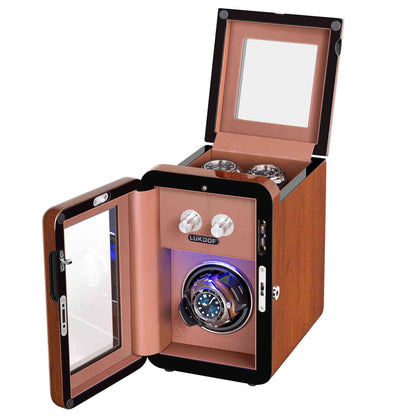 Single-Slots Walnut Wood Automatic Watch Winder with 2 Storages, High-Gloss Piano Lacquer, LUKDOF