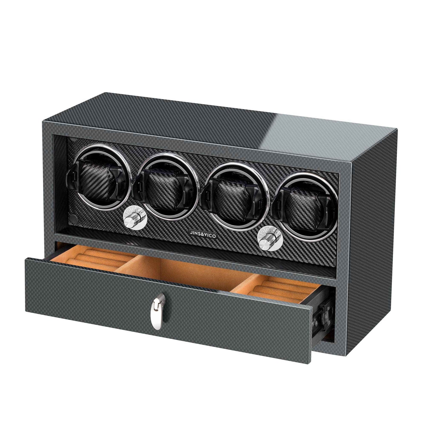 Watch Winder for 4 Watches with LCD Touchscreen Control, High-Gloss Piano Lacquer, JINS&VICO
