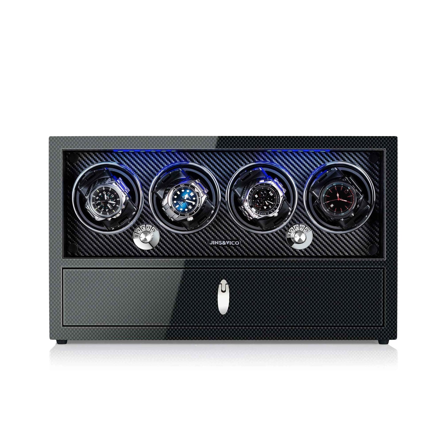 Watch Winder for 4 Watches with LCD Touchscreen Control, High-Gloss Piano Lacquer, JINS&VICO
